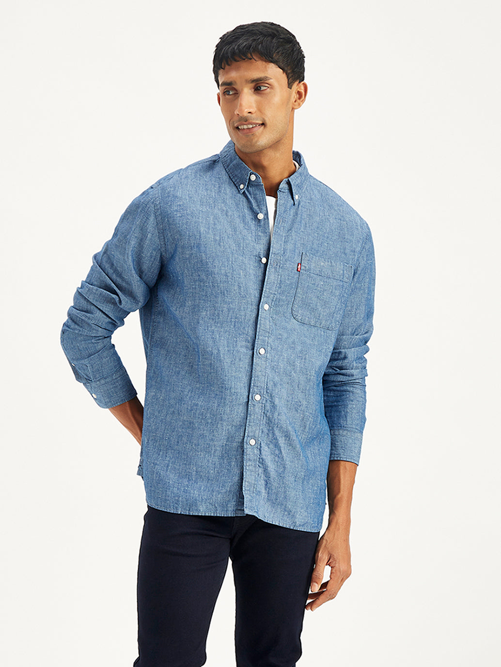 Men's Solid Slim Fit Denim Shirt - 8344aa76-cef8-45db-a100-086e5da2f9bb View