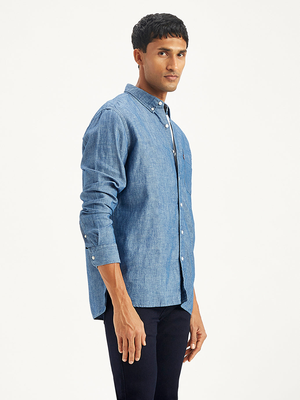 Men's Solid Slim Fit Denim Shirt - 62924464-43c1-4146-9158-8afe2d3f003a View
