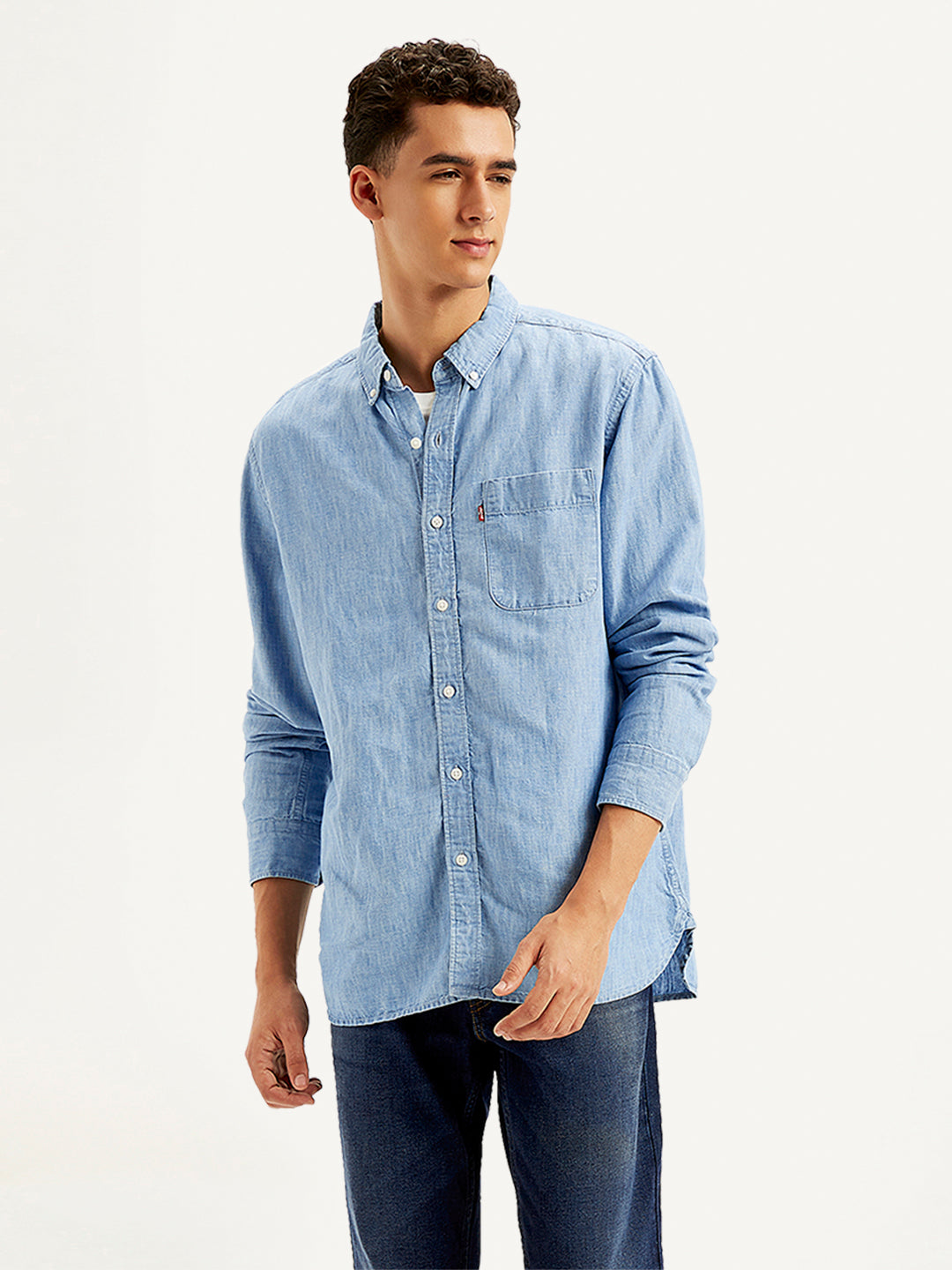 Men's Solid Straight Fit Denim Shirt