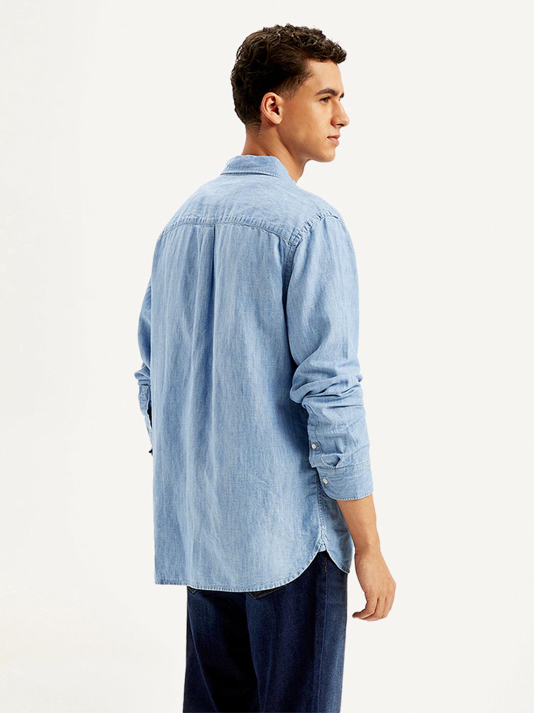 Men's Solid Straight Fit Denim Shirt