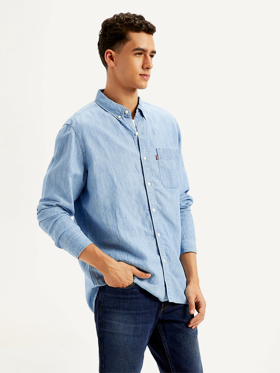 Men's Solid Straight Fit Denim Shirt