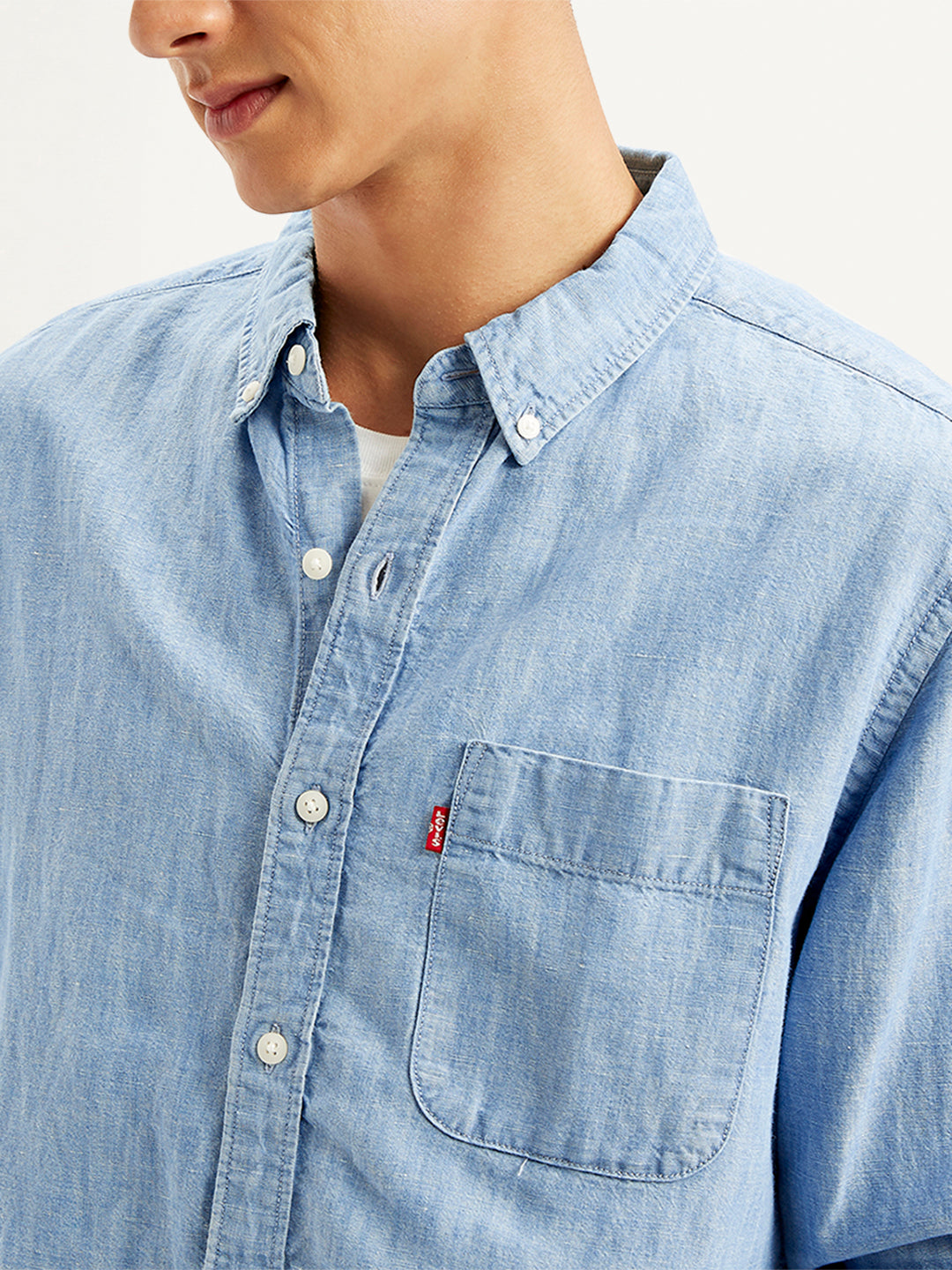 Men's Solid Straight Fit Denim Shirt