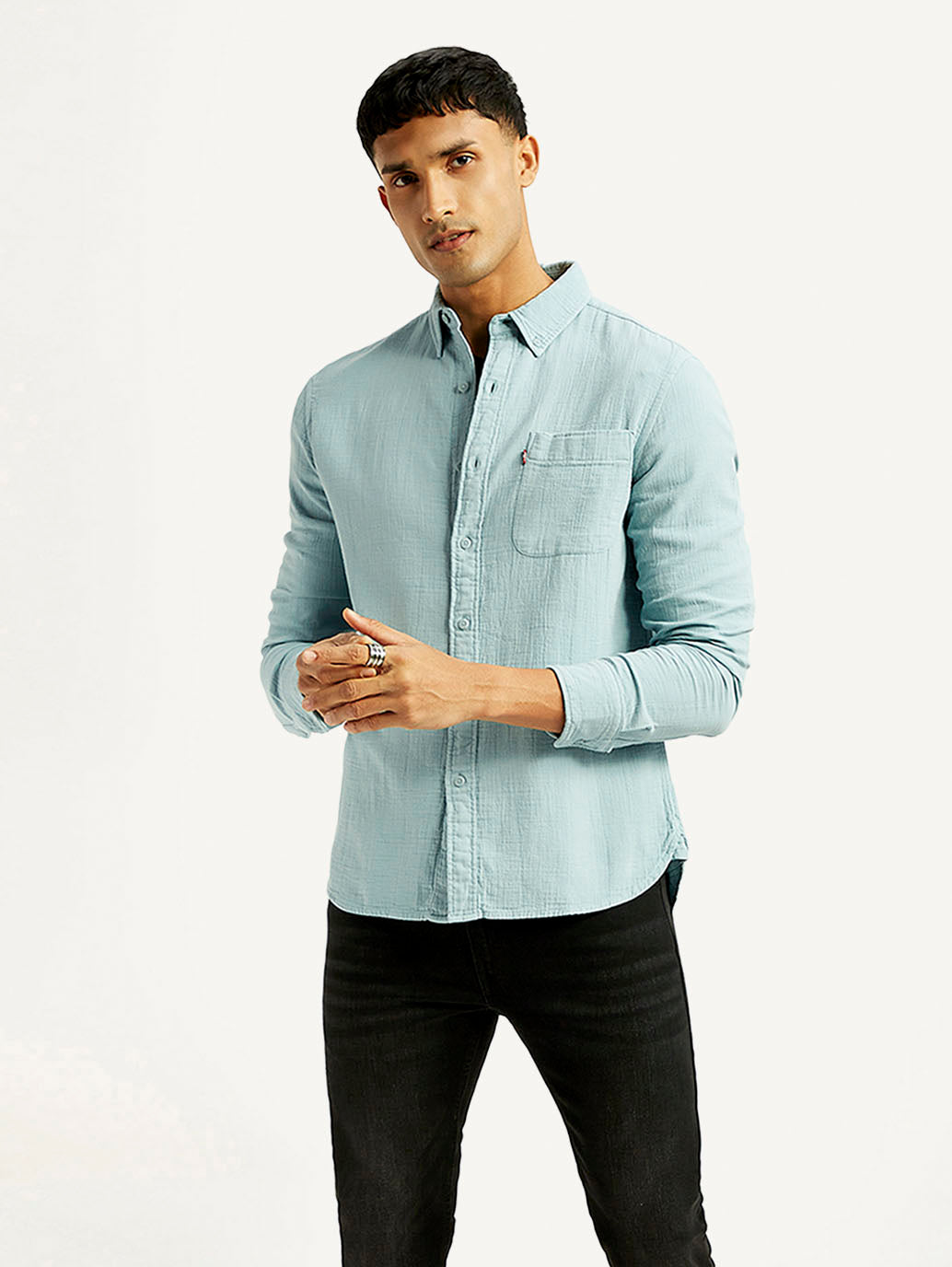 Men's Solid Overdyed Slim Fit Shirt - Styleshot View