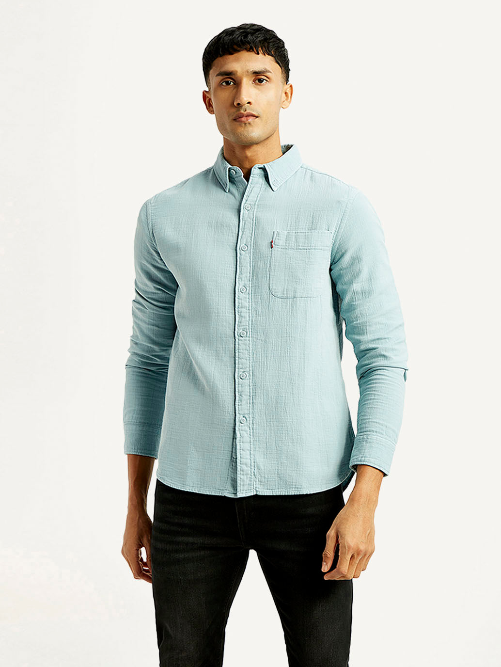 Men's Solid Overdyed Slim Fit Shirt - Front View