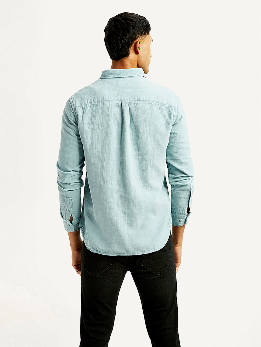 Men's Solid Overdyed Slim Fit Shirt - Back View