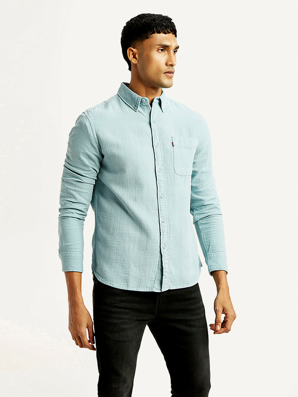 Men's Solid Overdyed Slim Fit Shirt - Side View