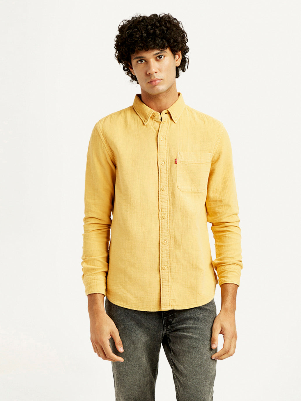 Men's Solid Overdyed Slim Fit Shirt - Front View