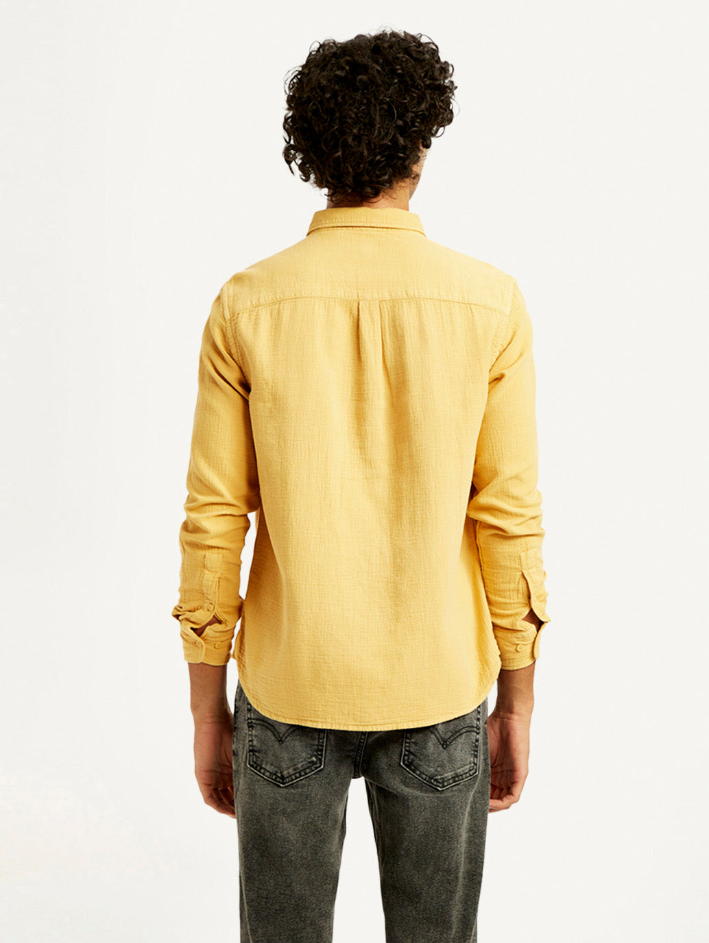 Men's Solid Overdyed Slim Fit Shirt - Back View