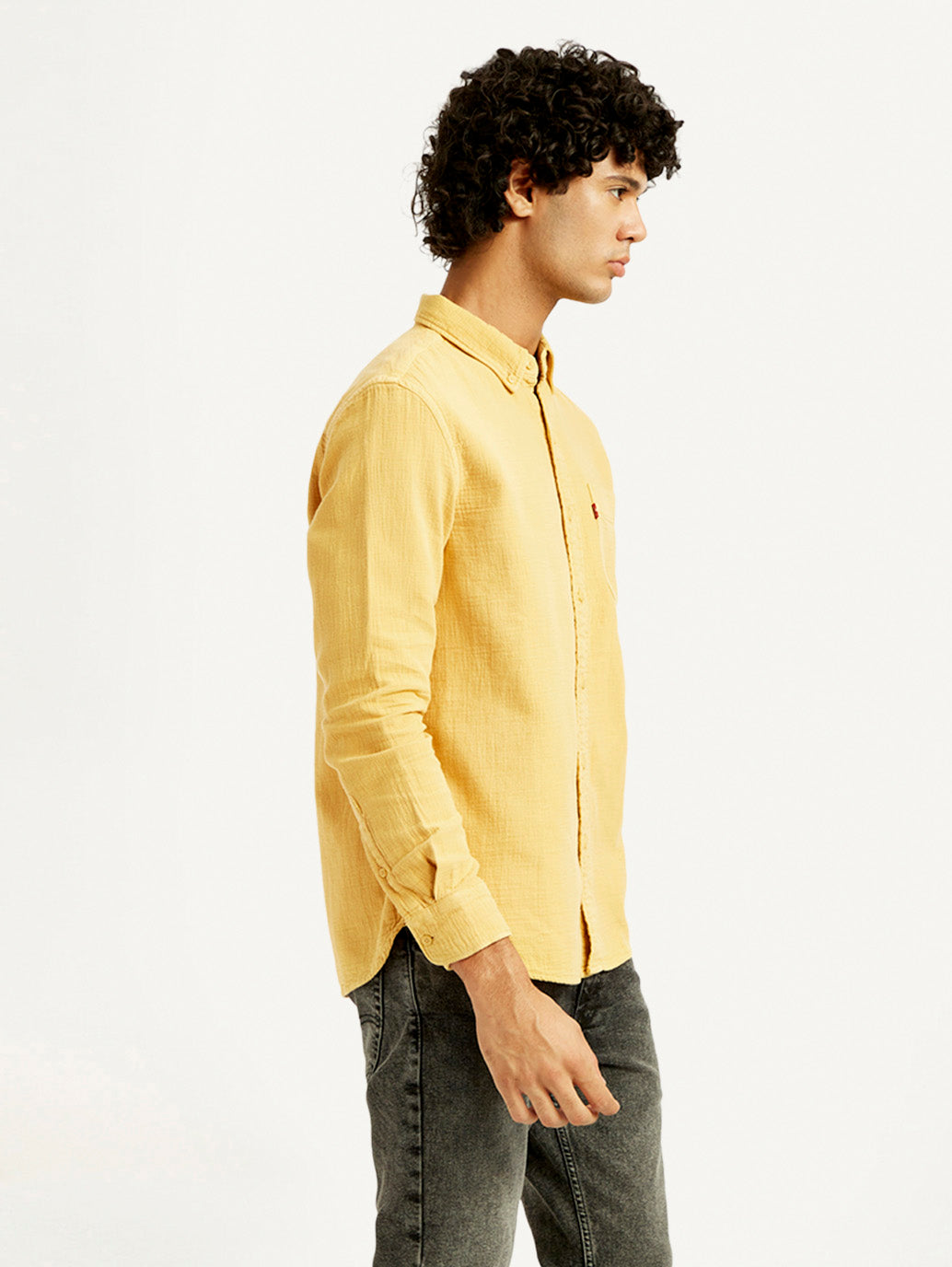 Men's Solid Overdyed Slim Fit Shirt - Side View