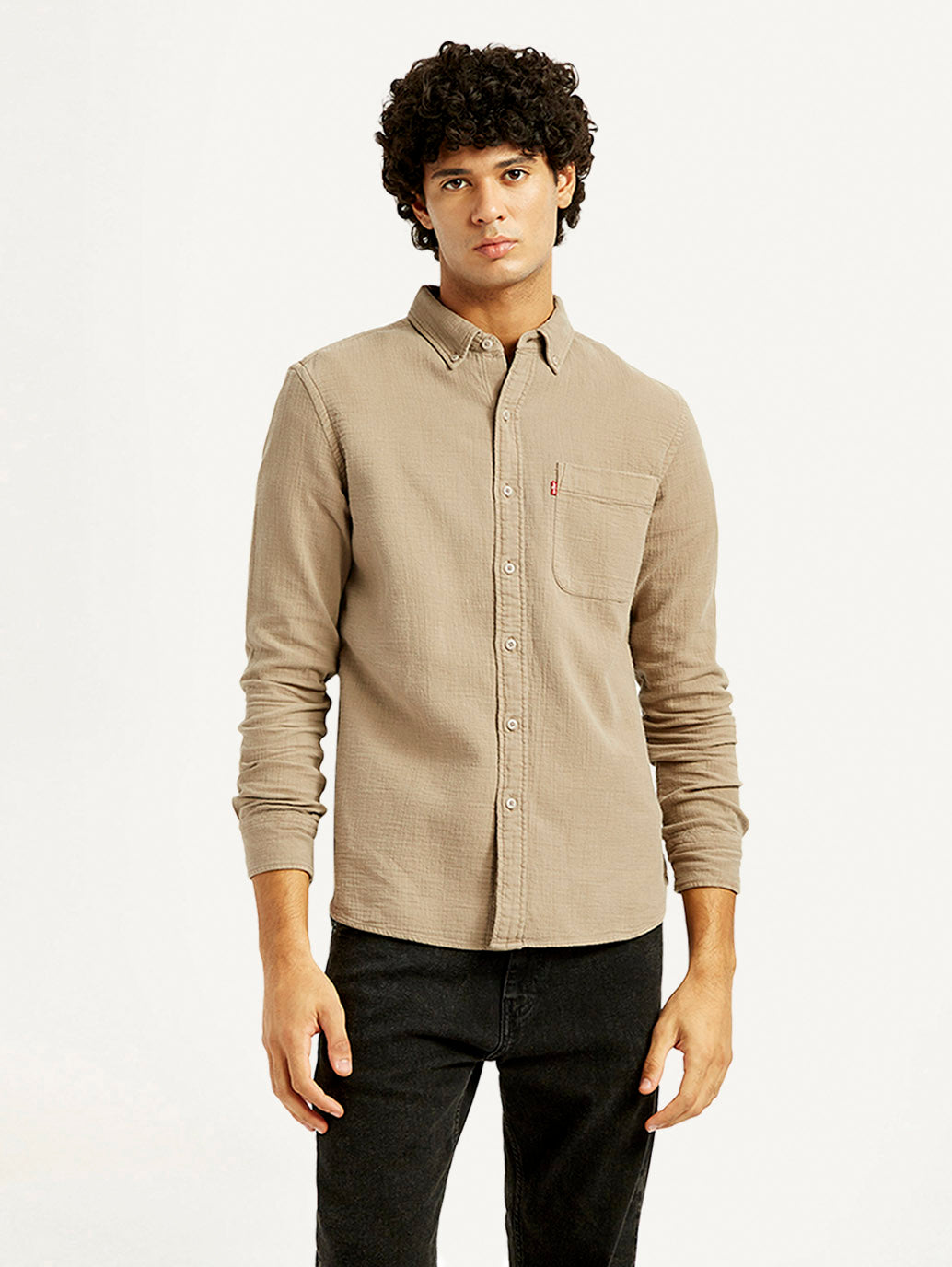 Men's Solid Overdyed Slim Fit Shirt - Front View