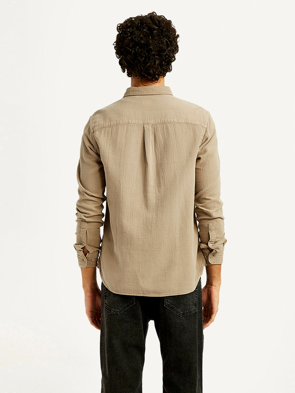 Men's Solid Overdyed Slim Fit Shirt - Back View