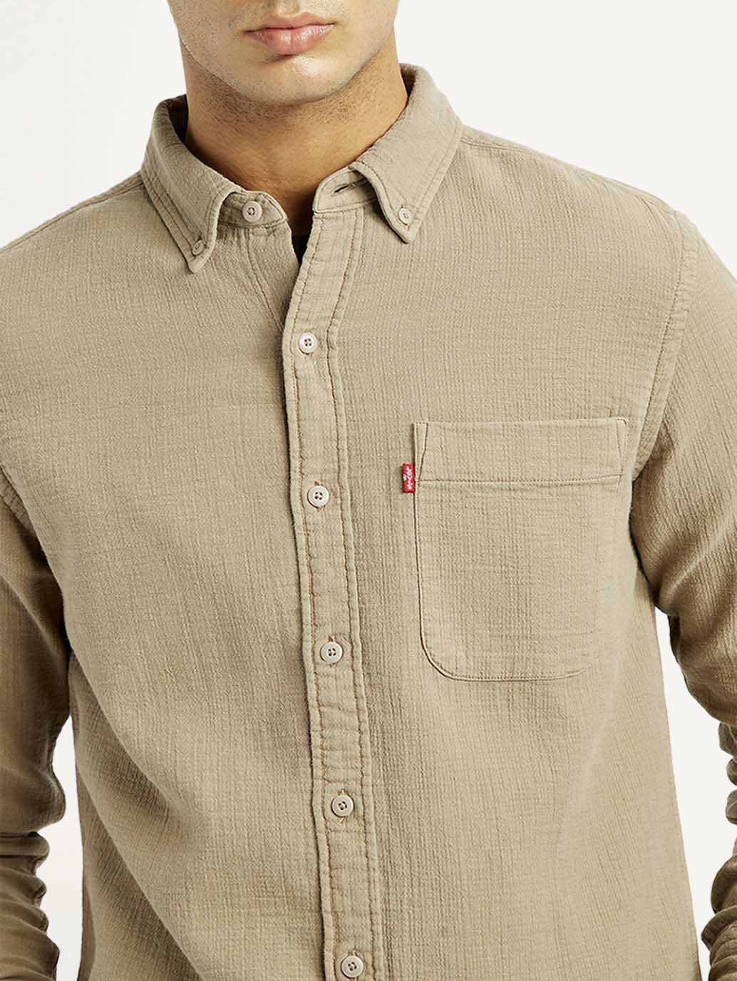 Men's Solid Overdyed Slim Fit Shirt - Detail View