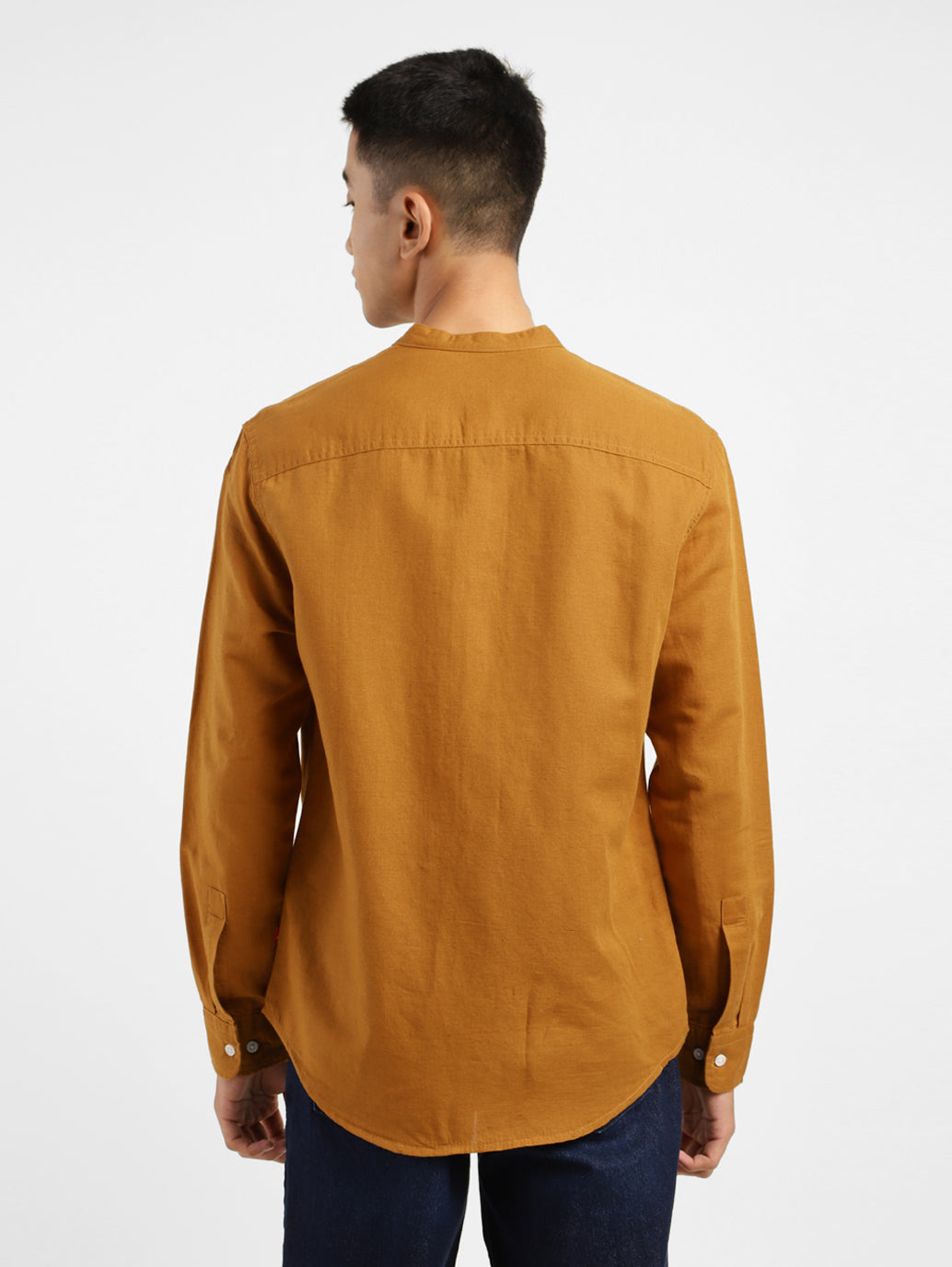 Men's Solid Slim Fit Linen Shirt Orange