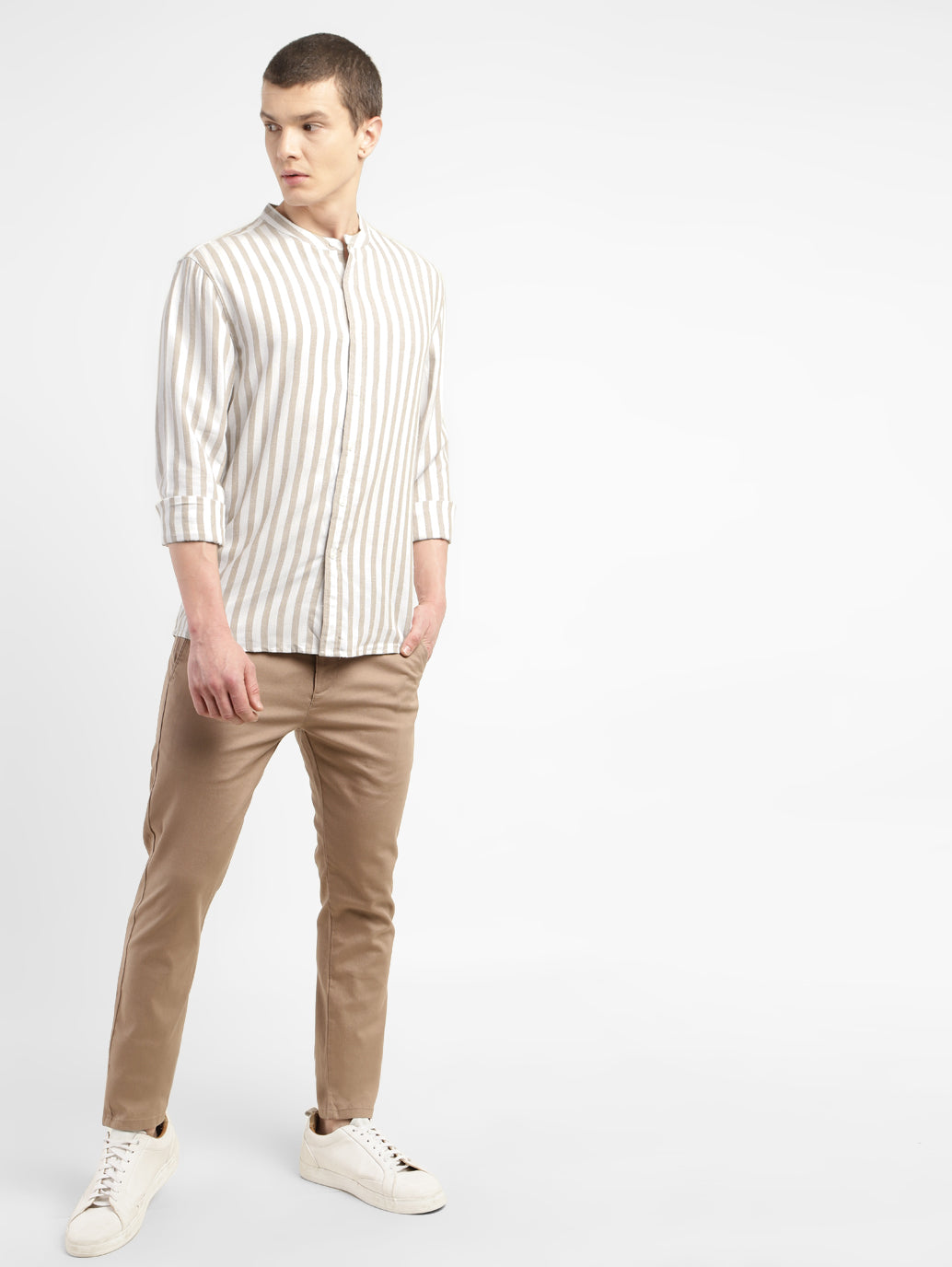 Men's Striped Band Neck Shirt