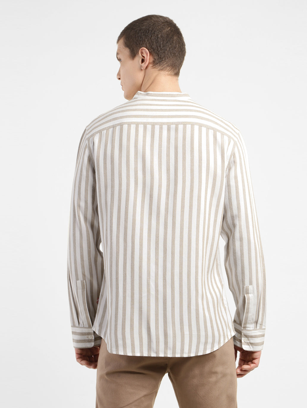 Men's Striped Band Neck Shirt