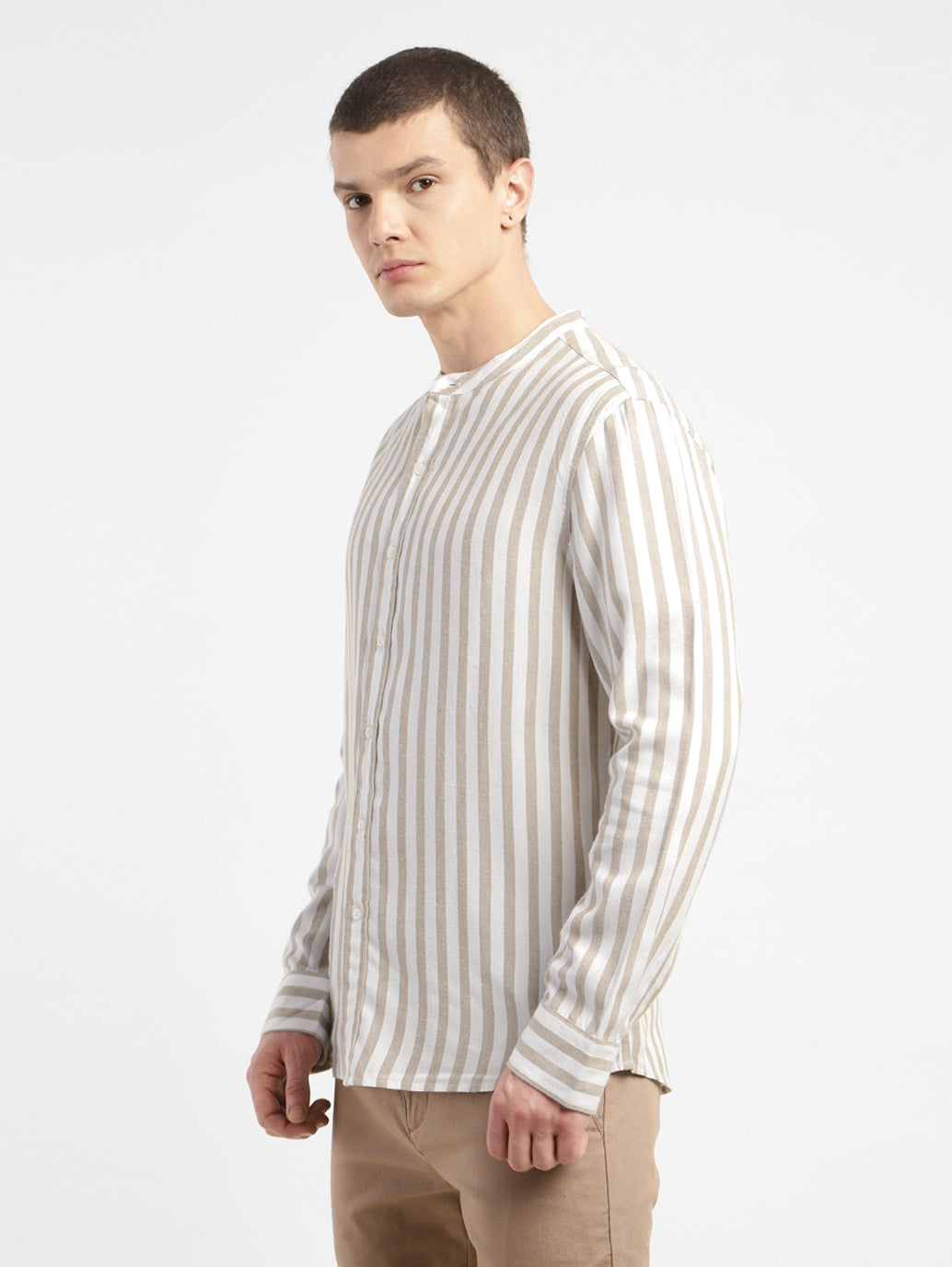 Men's Striped Band Neck Shirt