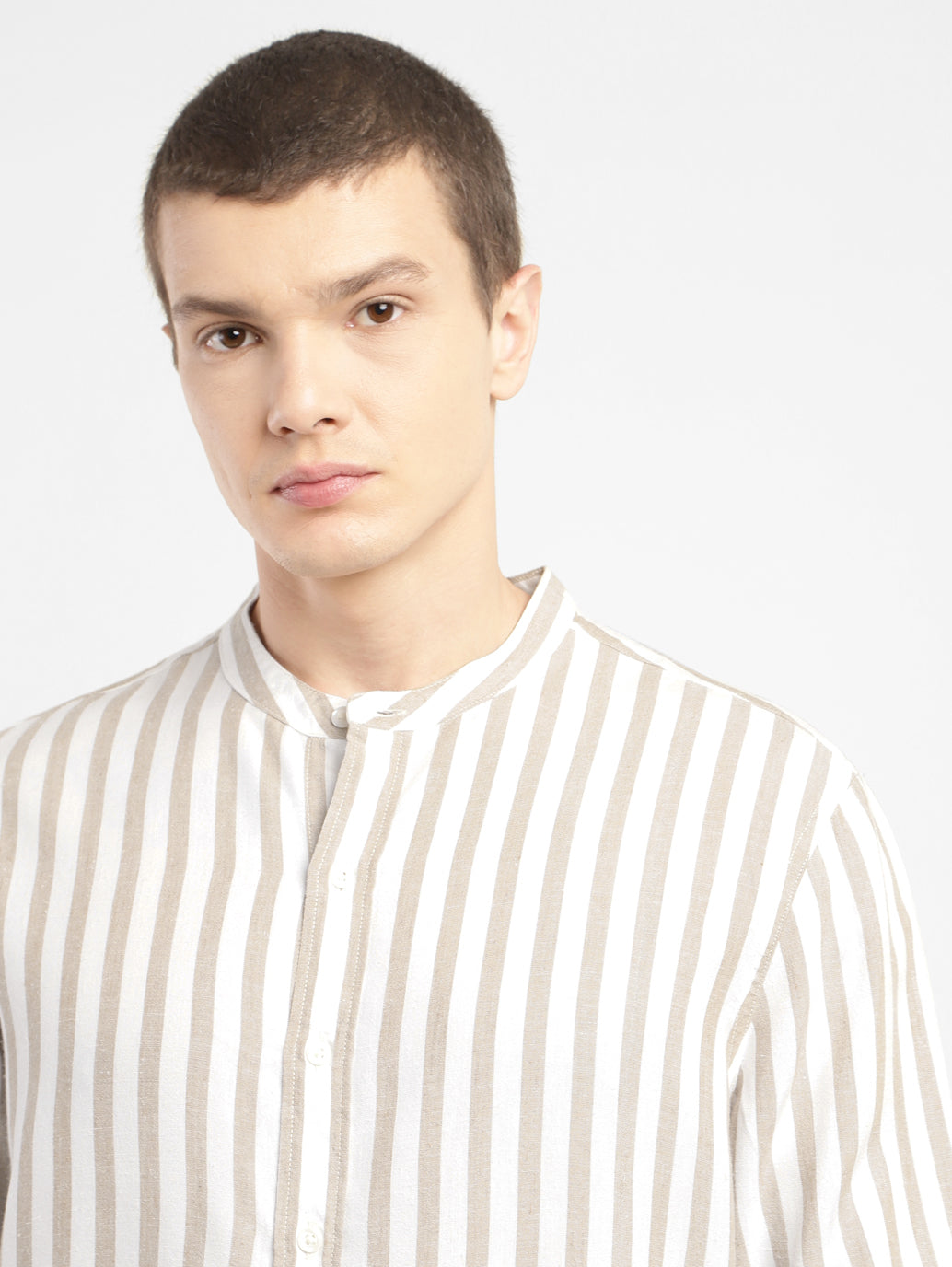 Men's Striped Band Neck Shirt