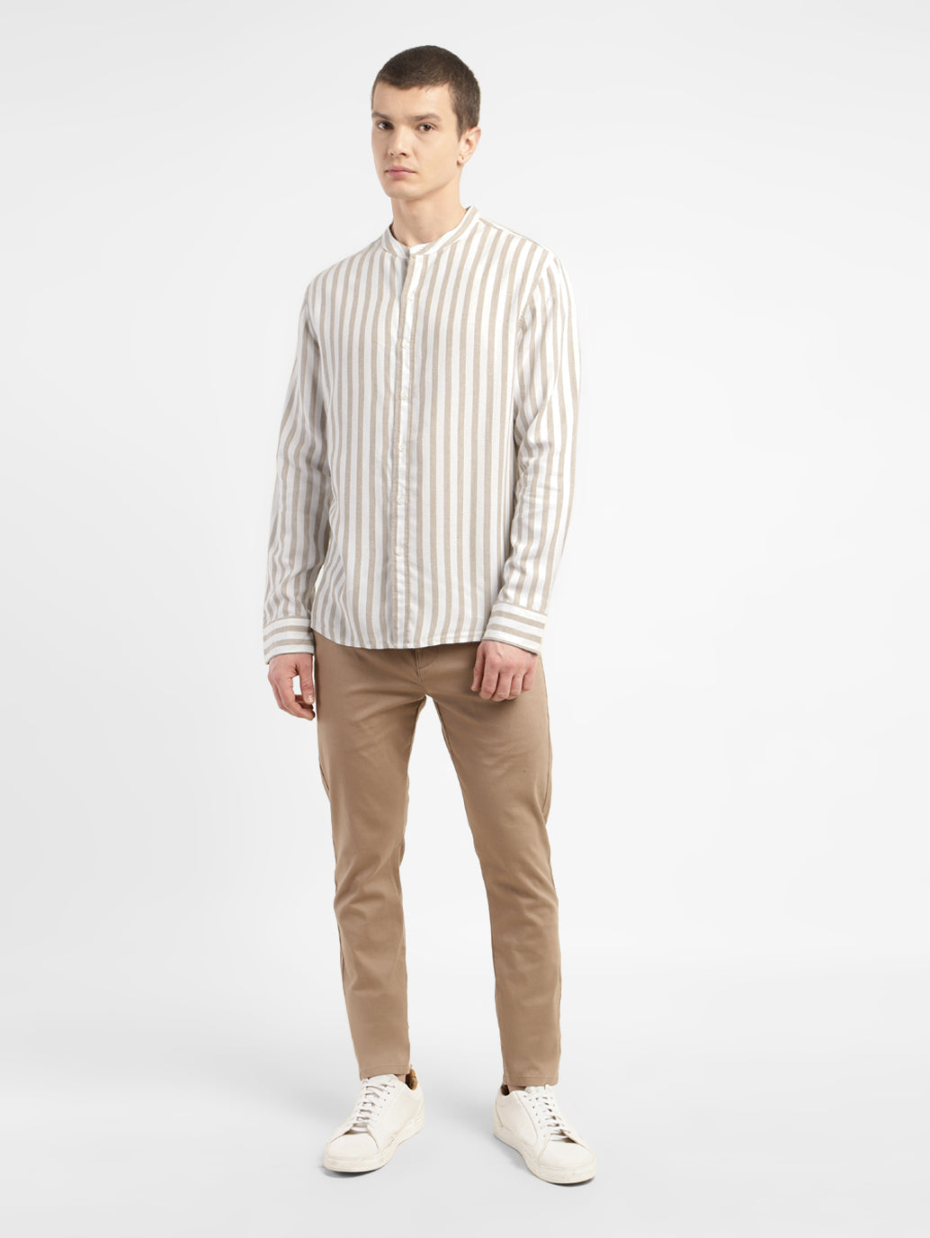 Men's Striped Band Neck Shirt