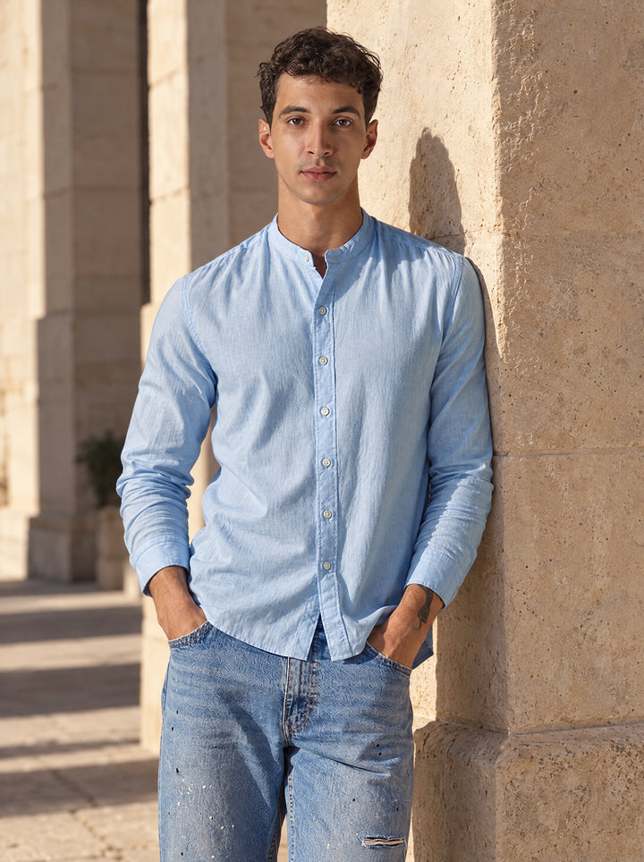 Men's Solid Regular Collar Slim Fit Linen Shirt