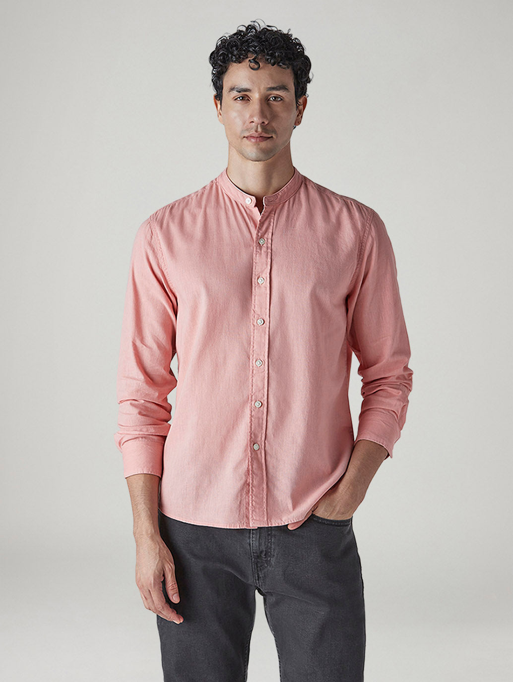 Men's Solid Slim Fit Linen Shirt - Front View