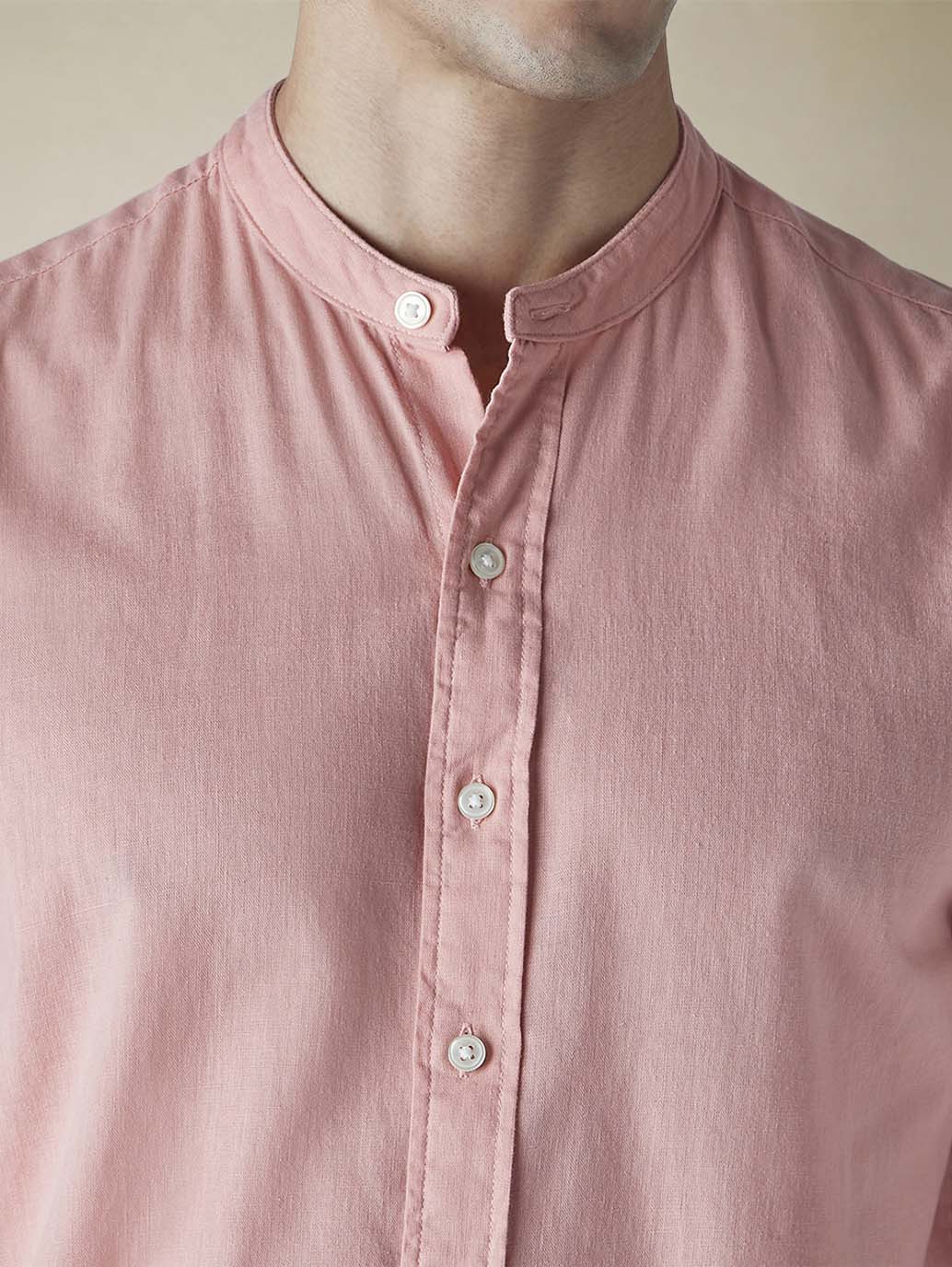 Men's Solid Slim Fit Linen Shirt - Detail View