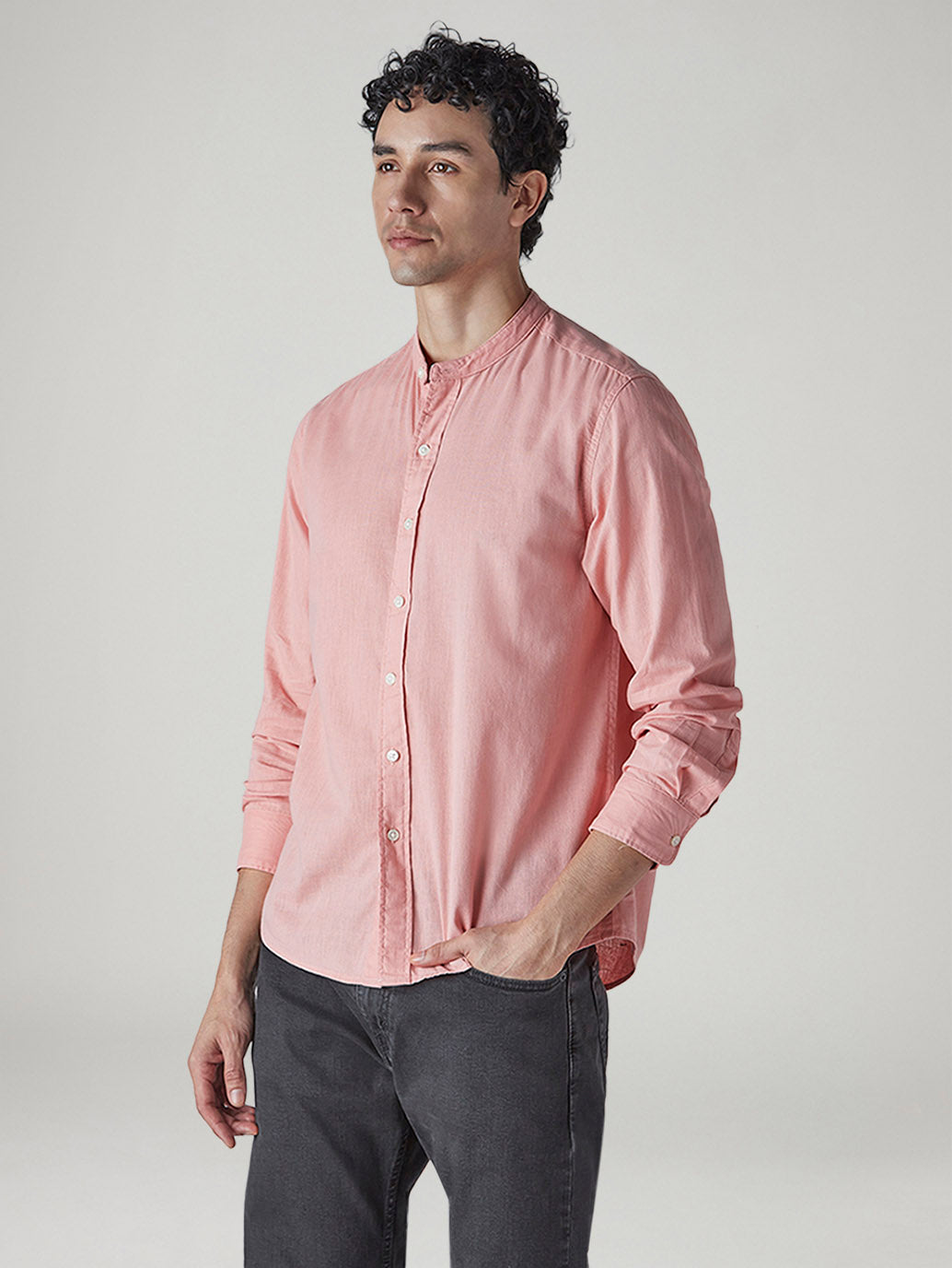 Men's Solid Slim Fit Linen Shirt - Side View