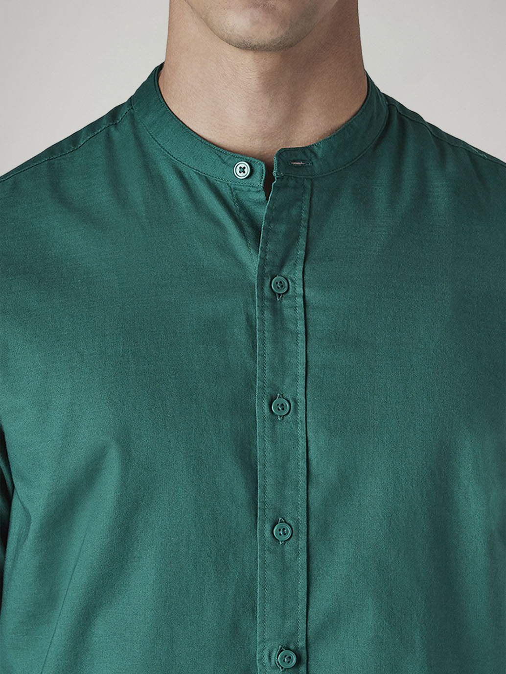 Men's Solid Mandarin Collar Slim Fit Oxford Shirt - 20 View