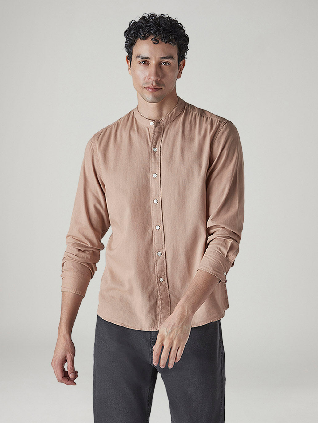 Men's Solid Slim Fit Linen Shirt - Front View