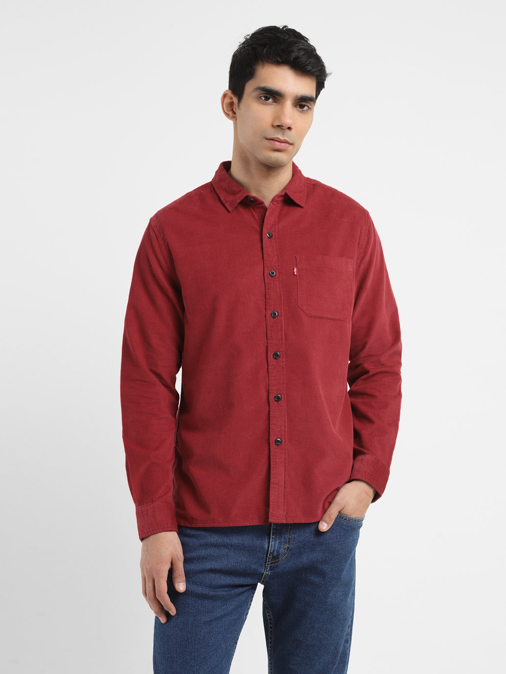 Levi Strauss Levi's Red Denim Shirt Men's Solid Slim Fit
