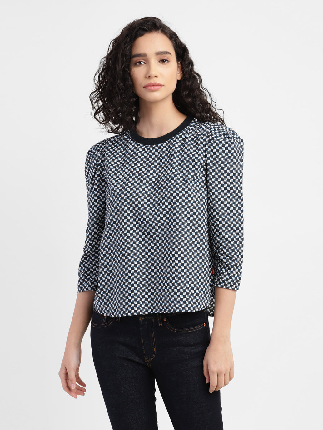 Women's Checkered Crew Neck Top