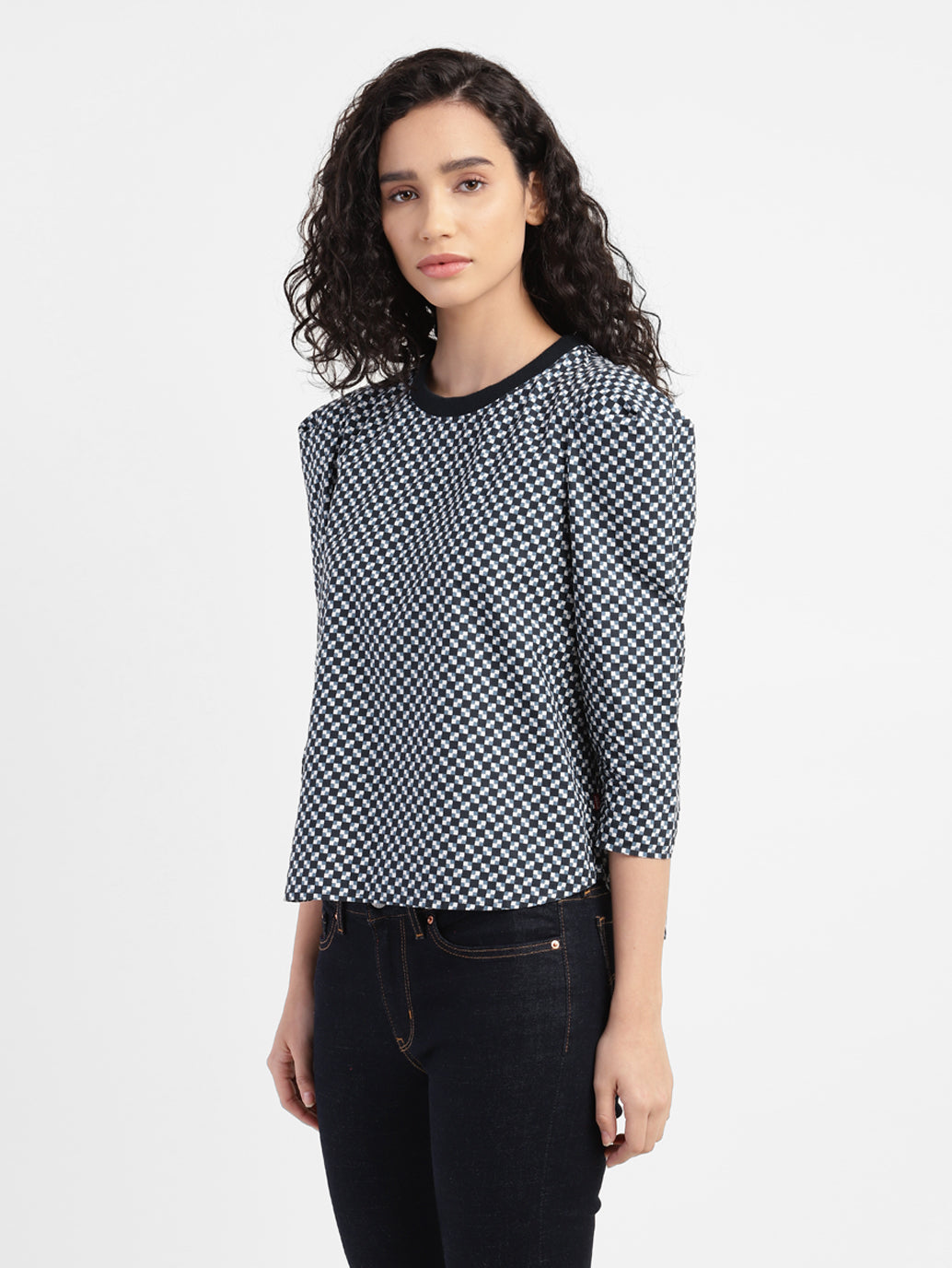 Women's Checkered Crew Neck Top