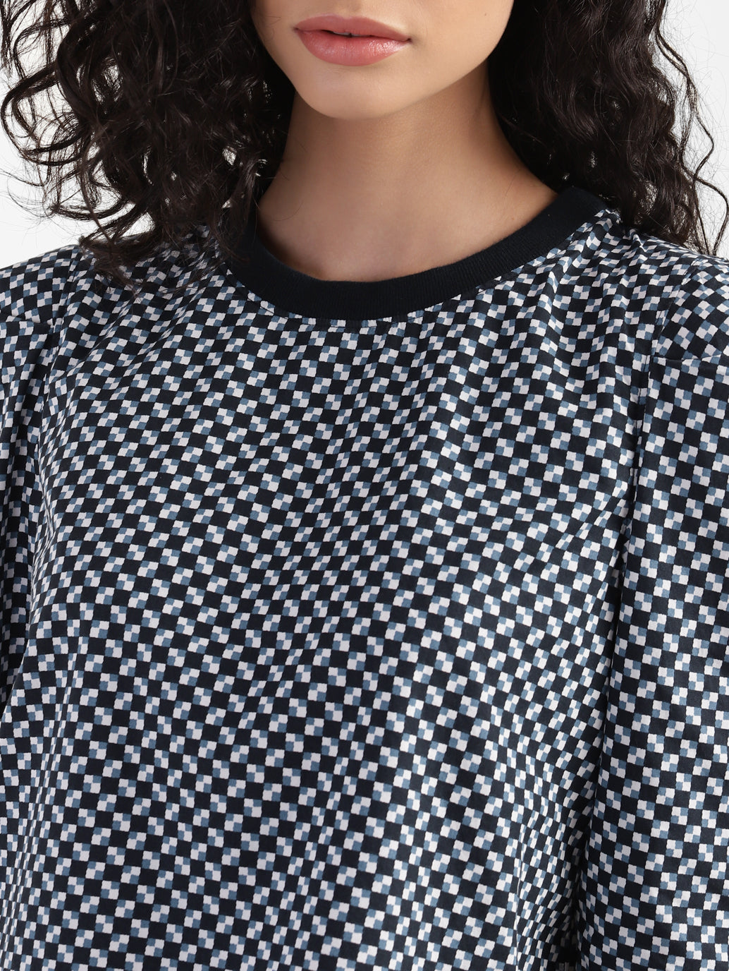 Women's Checkered Crew Neck Top