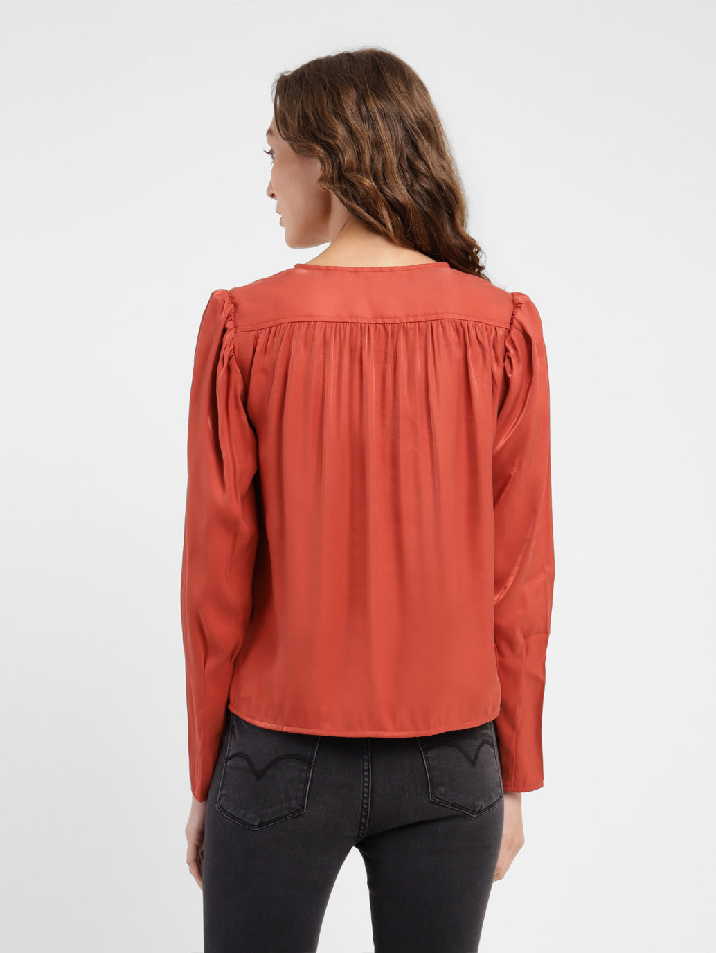 Women's Solid V Neck Top Red