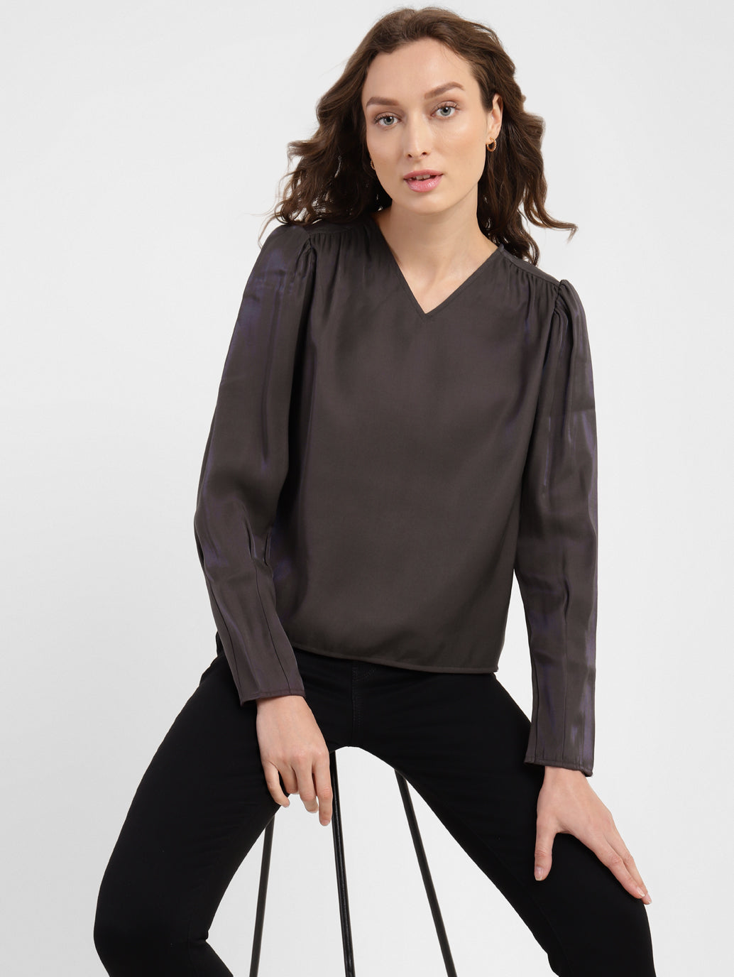 Women's Solid V Neck Top