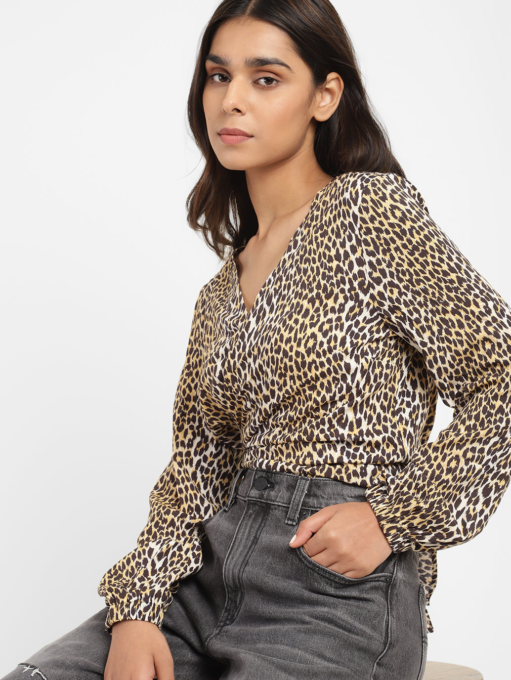 Women's Animal Print V Neck Top