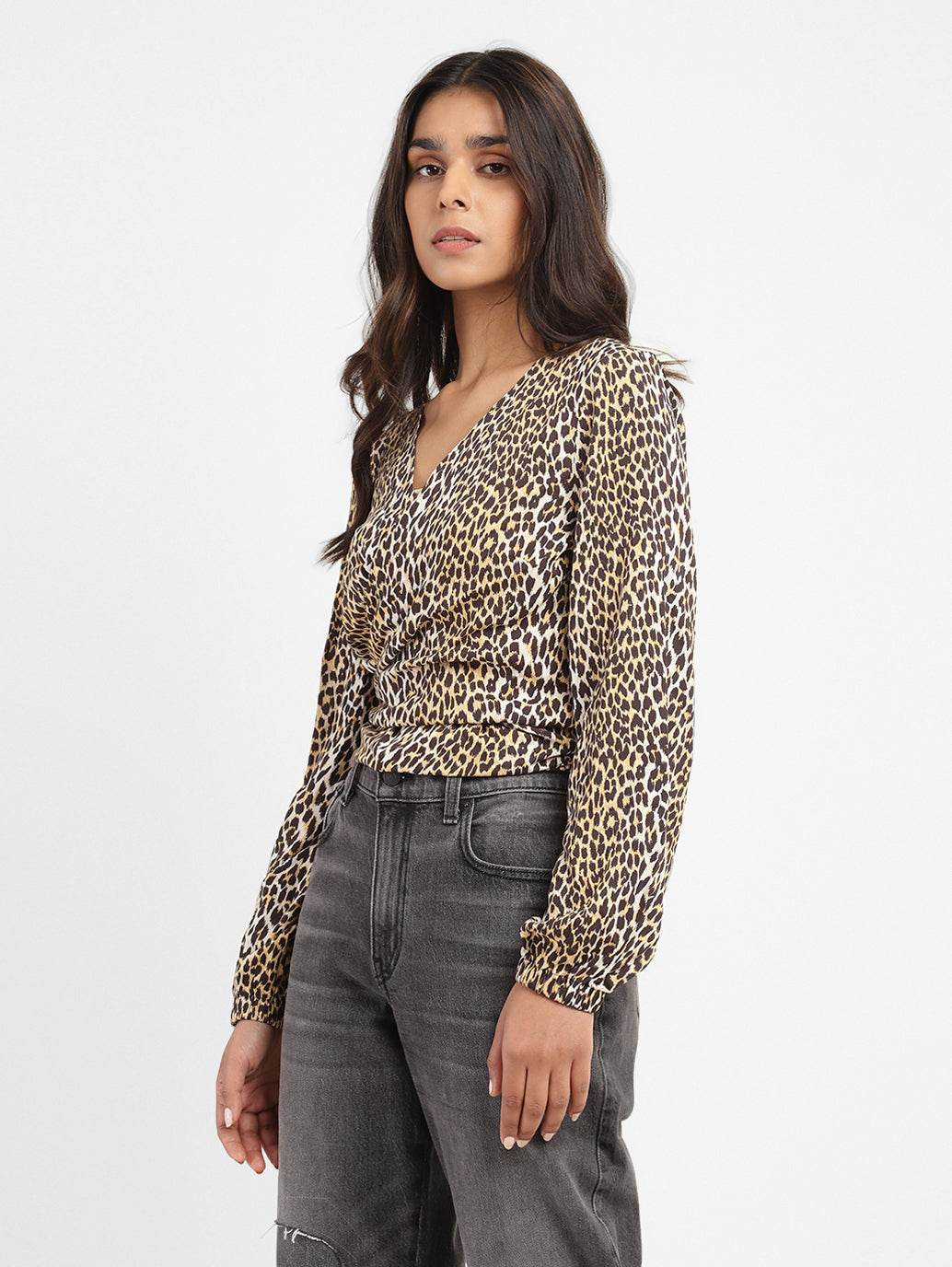 Women's Animal Print V Neck Top