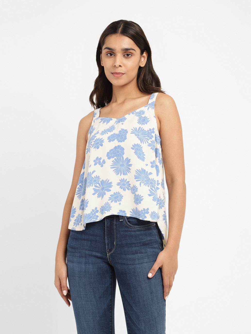 Women's Floral Print Sweet Heart Neck Top
