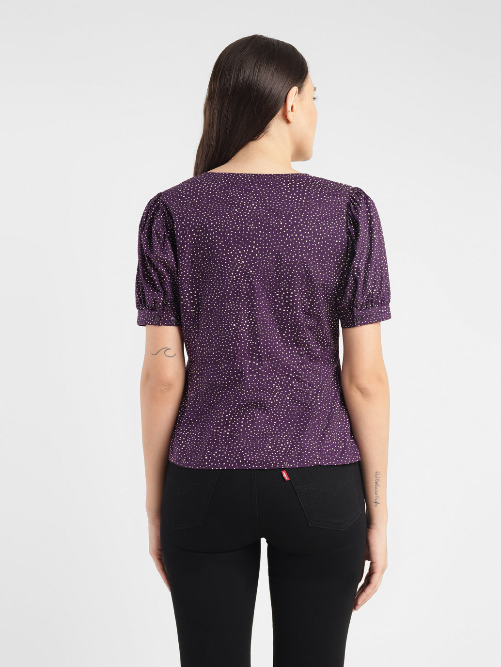 Women's Printed Purple V Neck Top