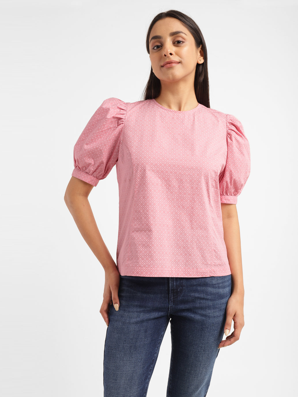 Women's Geometric Pink Round Neck Top