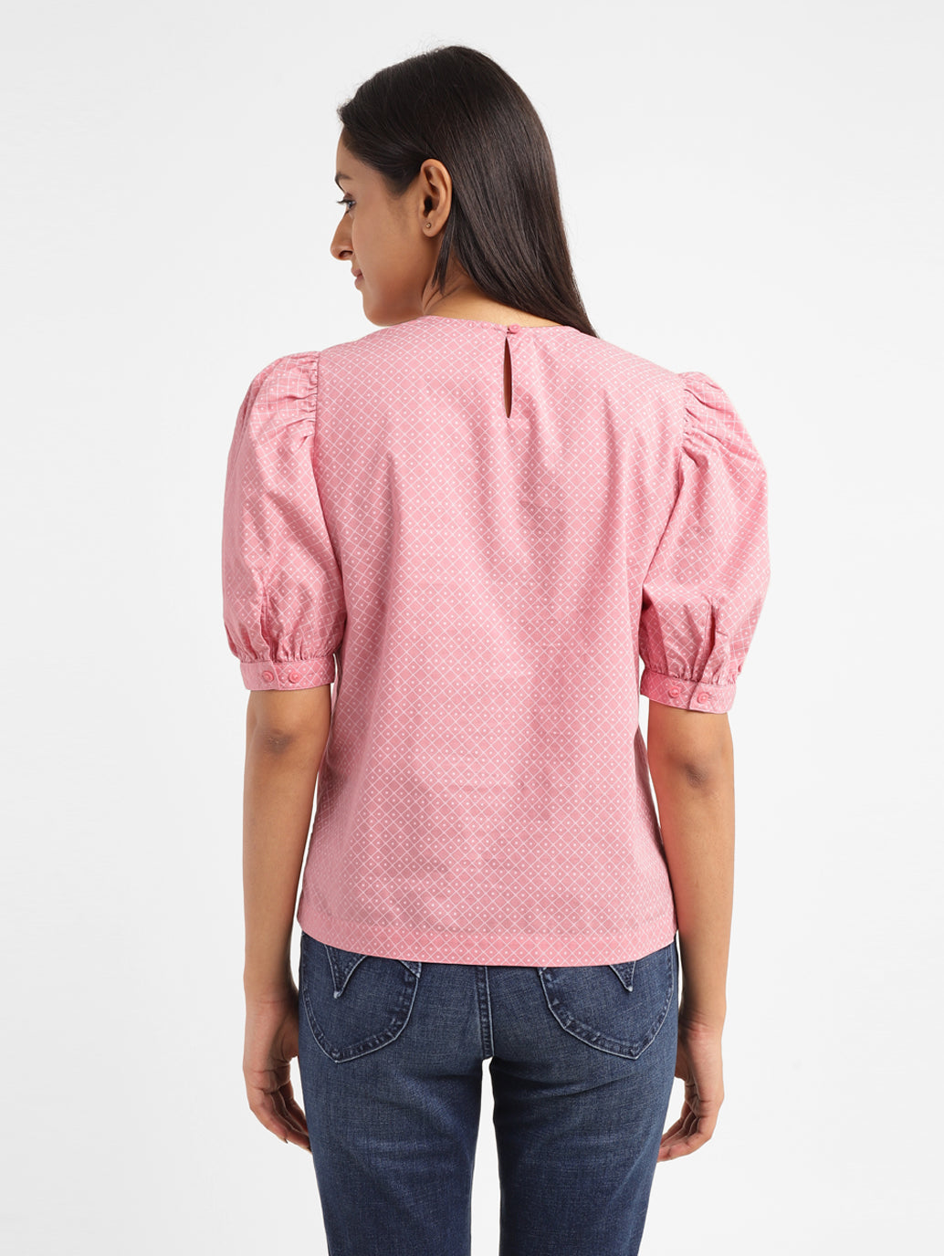 Women's Geometric Pink Round Neck Top