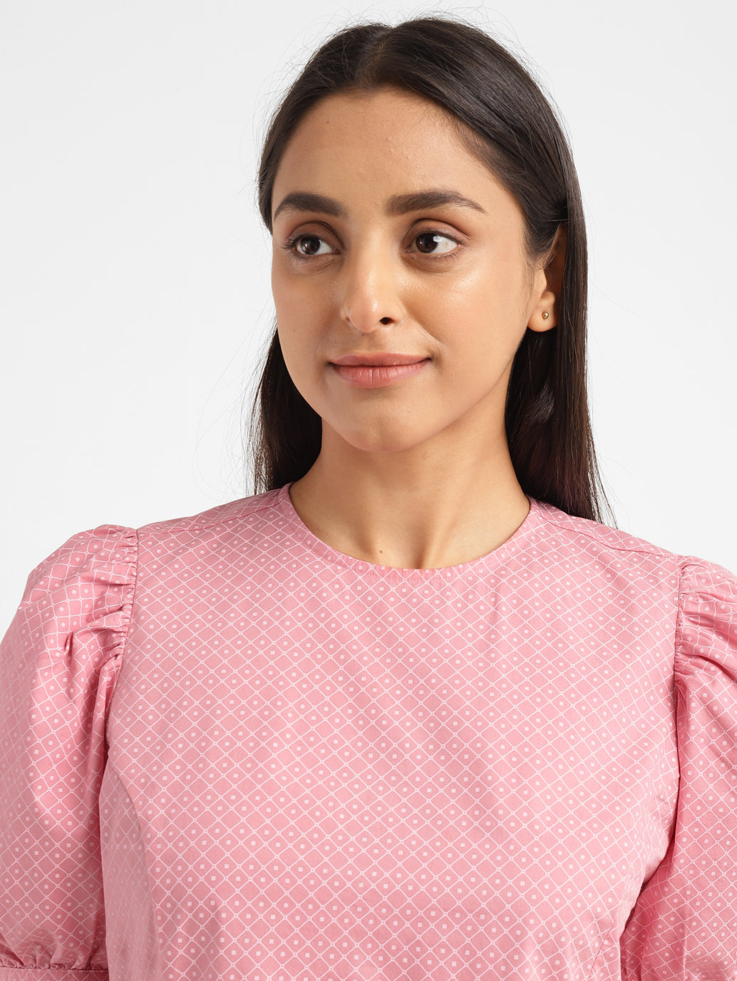 Women's Geometric Pink Round Neck Top