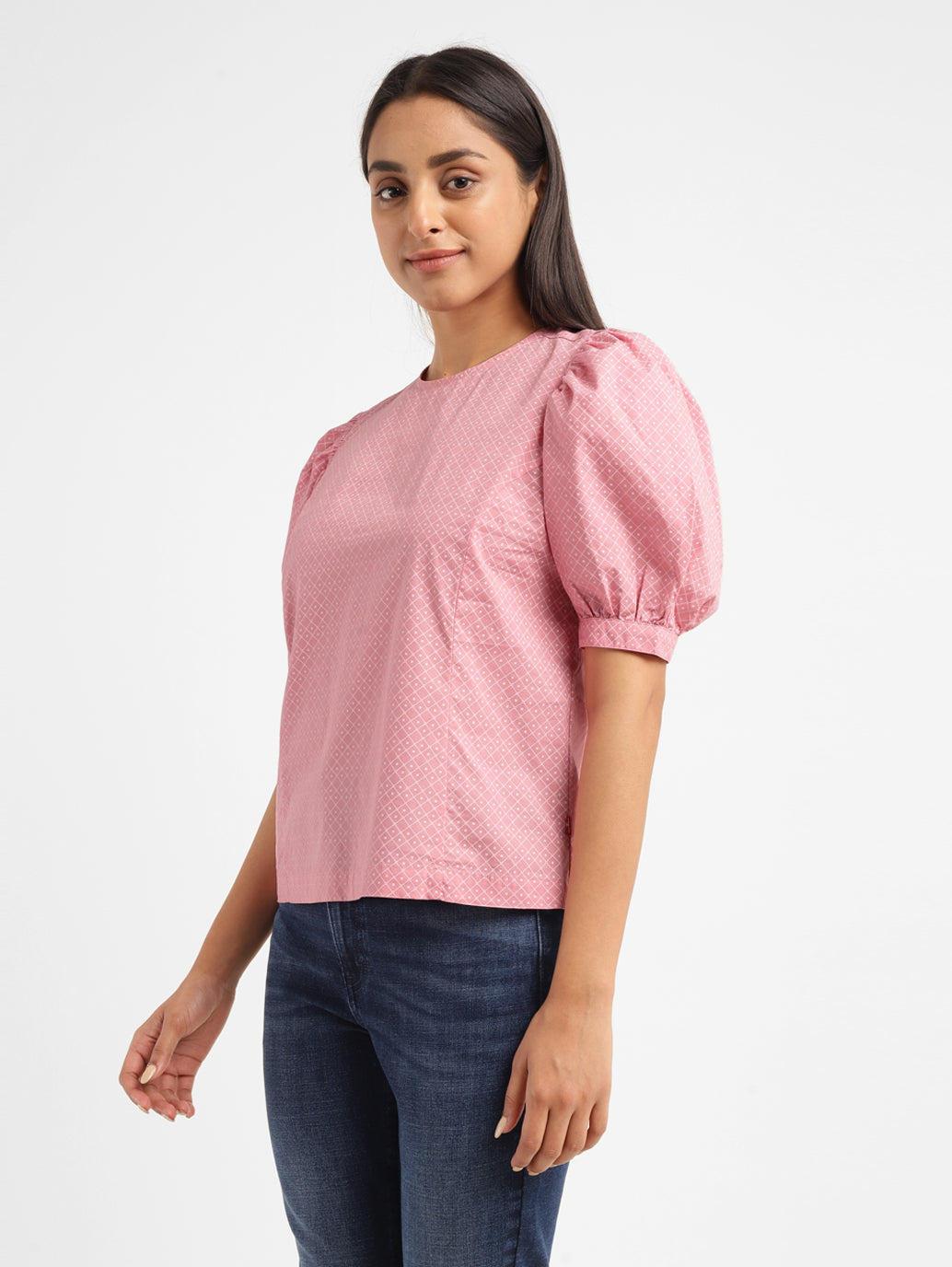 Women's Geometric Pink Round Neck Top