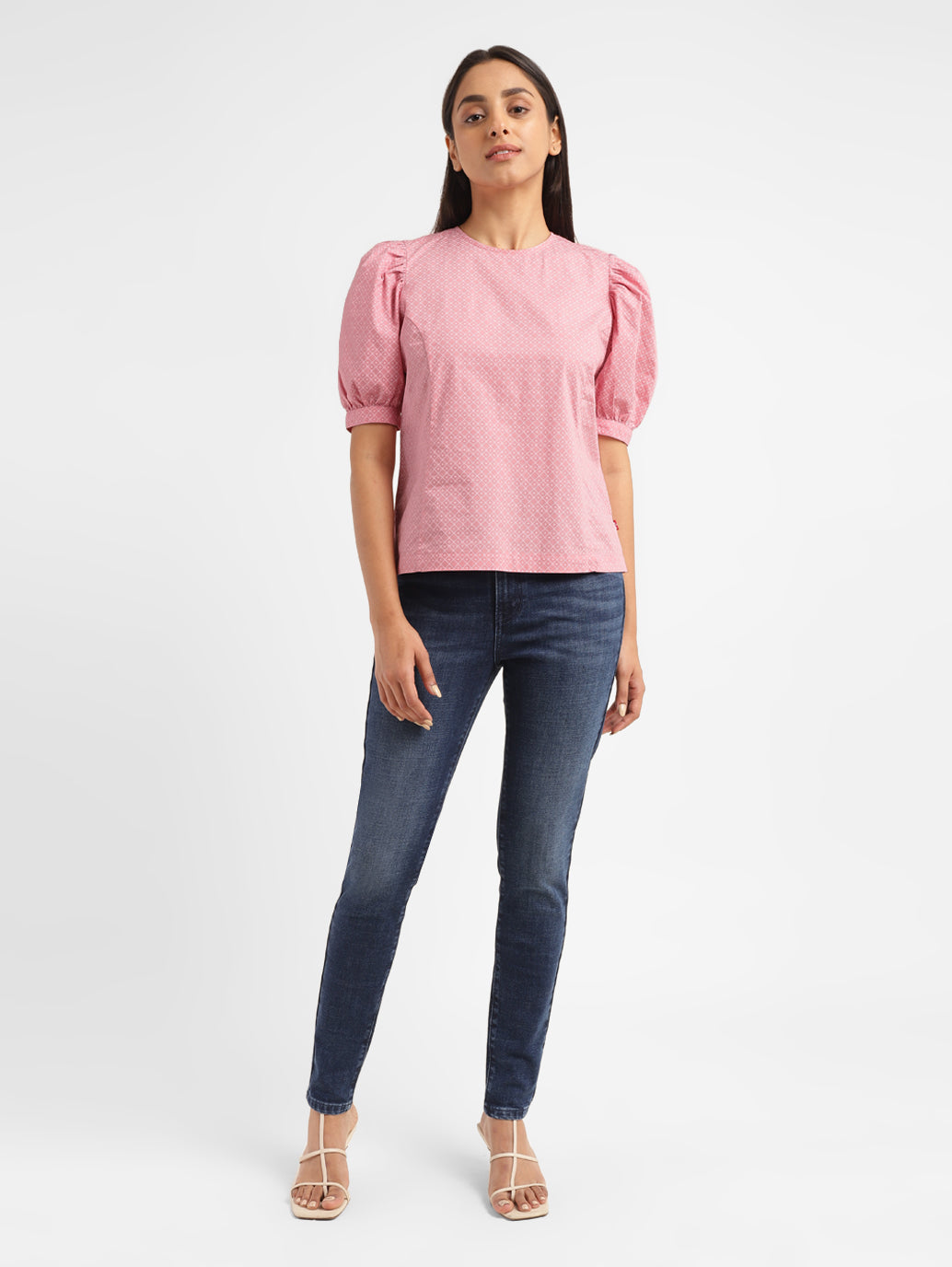 Women's Geometric Pink Round Neck Top