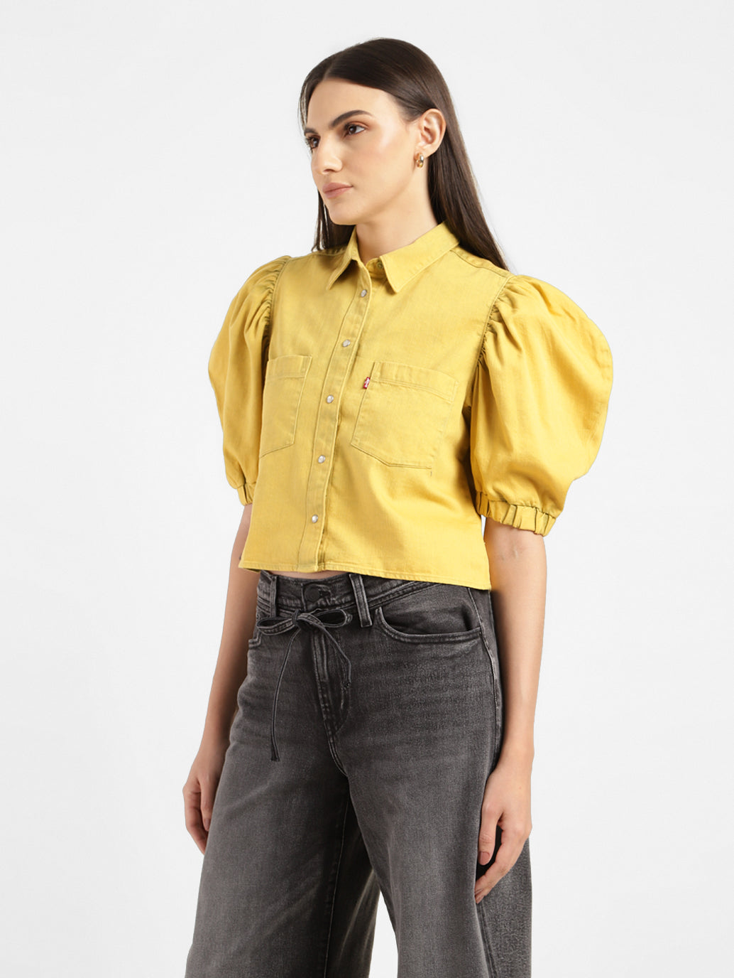Women's Solid Spread Collar Shirt Yellow