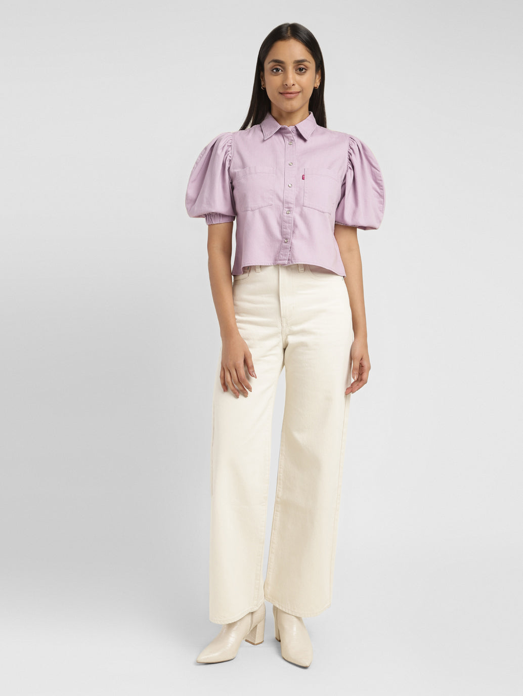 Women's Solid Lilac Spread Collar Top