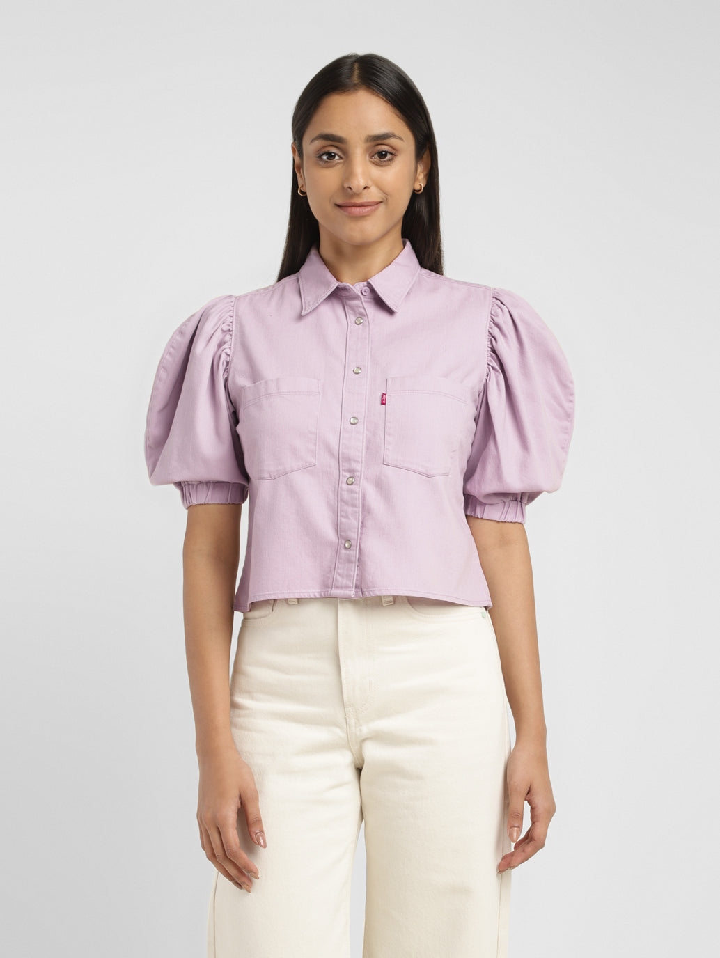 Women's Solid Lilac Spread Collar Top