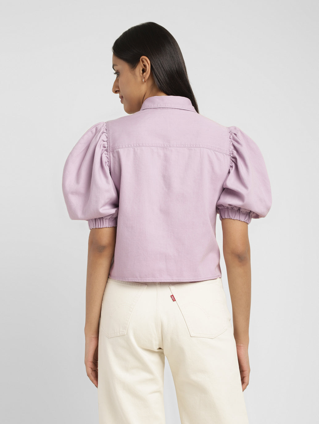 Women's Solid Lilac Spread Collar Top