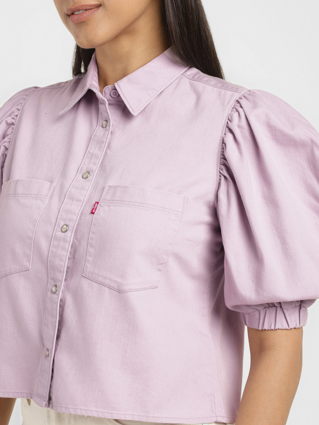 Women's Solid Lilac Spread Collar Top