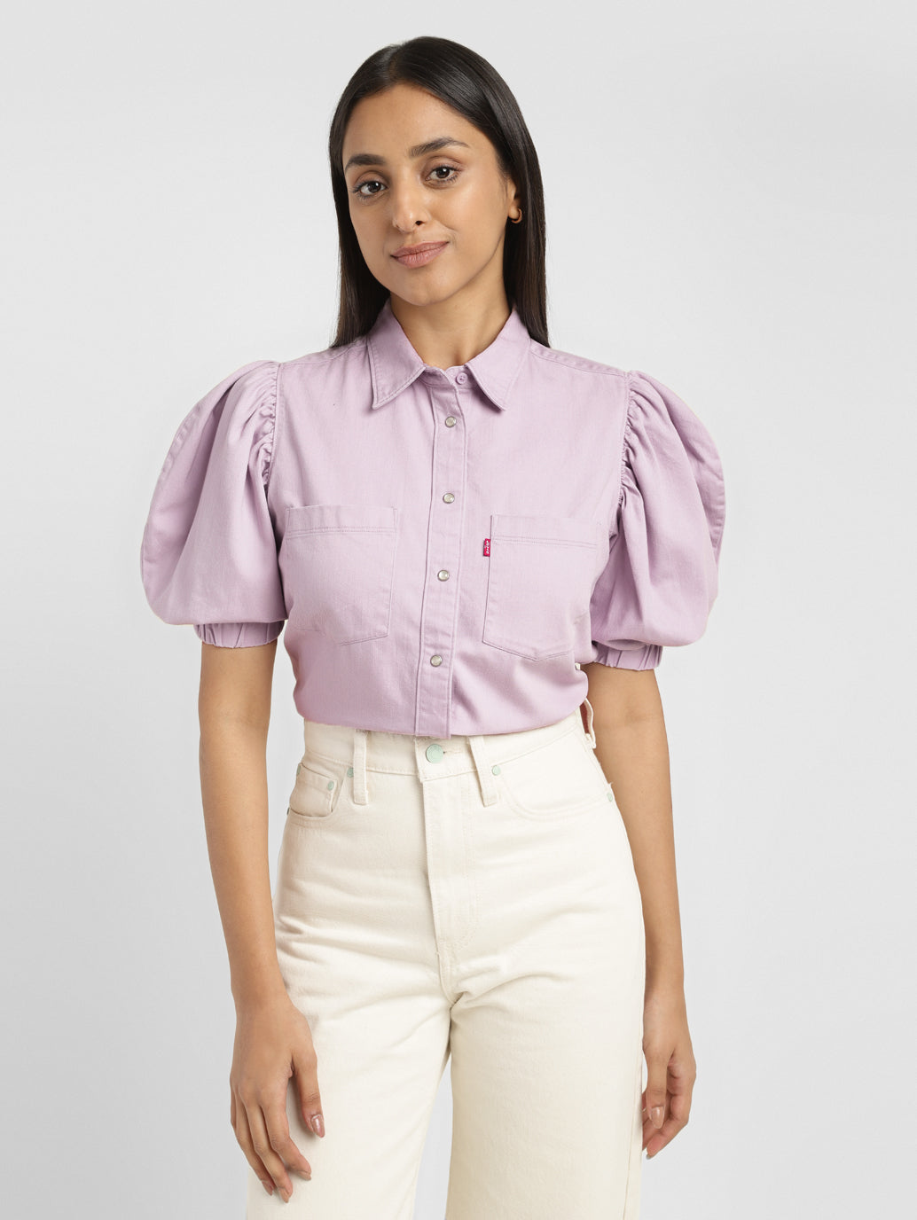 Women's Solid Lilac Spread Collar Top