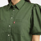 Women's Solid Dark Green Spread Collar Top